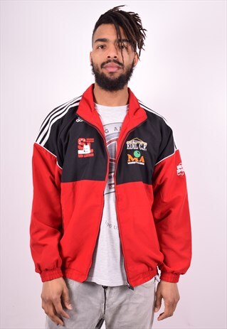 ADIDAS MENS VINTAGE TRACKSUIT TOP JACKET XL RED 90'S