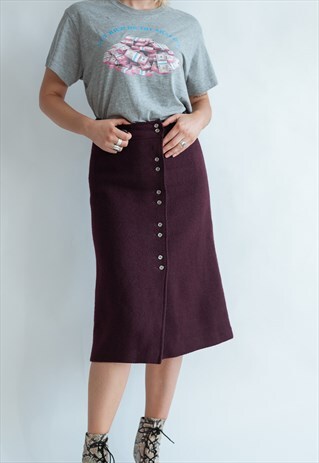 VINTAGE 80S PURPLE BUTTON UP SKIRT