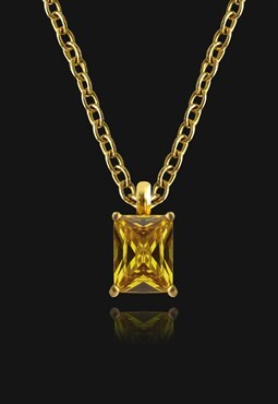 Citrine Crystal Gemstone 18k Gold Plated Pendant Necklace