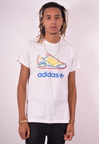ADIDAS MENS VINTAG T-SHIRT LARGE WHITE 90S
