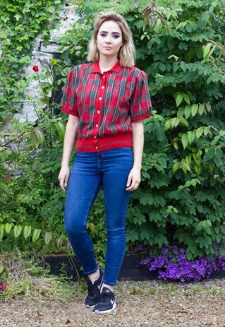 VINTAGE 80'S TARTAN BUTTON UP SHIRT