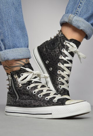 90S CONVERSE BLACK & METALLIC SILVER LEOPARD PRINT HI-TOPS