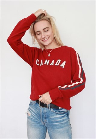 VINTAGE CANADA RED EMBROIDERY OVERSIZED SWEATSHIRT