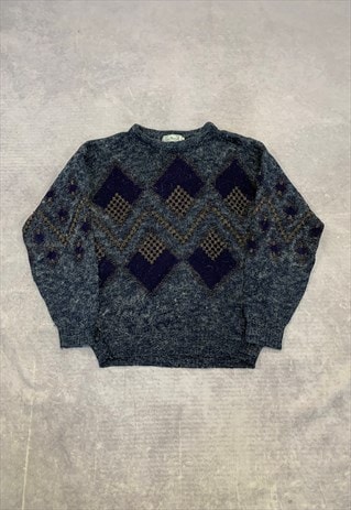 VINTAGE KNITTED JUMPER ABSTRACT PATTERNED KNIT SWEATER