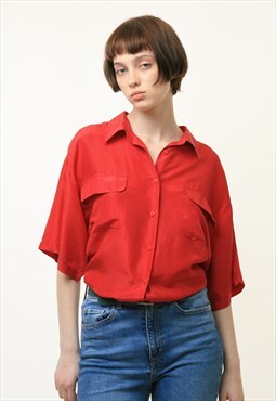 Seta Dark Red Buttons Up Blouse Shirt Oversized Summer 3967