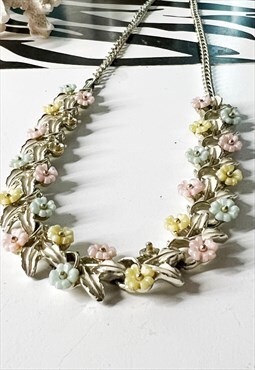 1960's Pastel Floral Statement Necklace