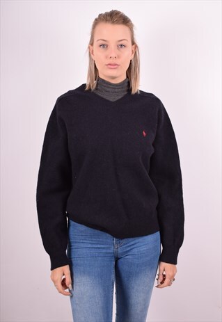 POLO RALPH LAUREN WOMENS VINTAGE JUMPER SWEATER XL NAVY BLUE