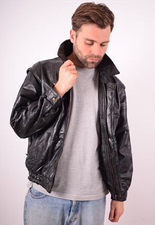MENS VINTAGE LEATHER JACKET MEDIUM BLACK 90S