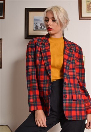 VINTAGE 80S PENDLETON RED TARTAN CHECK WOOL BLAZER