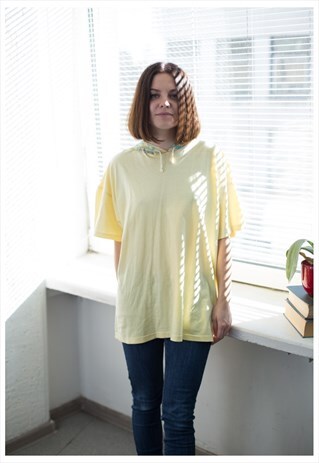 VINTAGE 90'S YELLOWISH FLOWER PRINT HOOD T-SHIRT