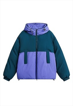 Color block bomber jacket skiing puffer winter raver coat