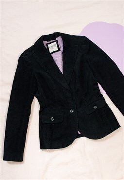 Vintage Blazer Jacket Y2K Coat in Black Corduroy