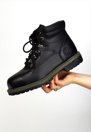 VINTAGE BLACK WRANGLER STEEL TOE CAP WORK WEAR ANKLE BOOTS