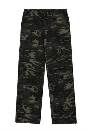 Military joggers camo pants cargo pocket trousers in black