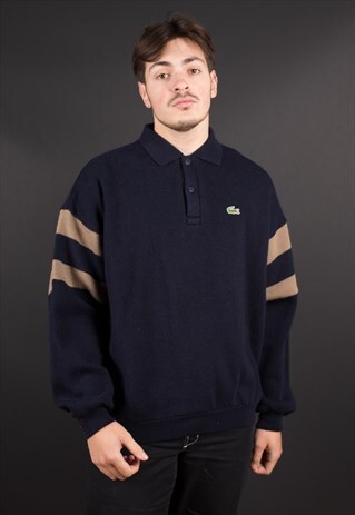 BLUE KNIT LACOSTE 1/4 BUTTON JUMPER