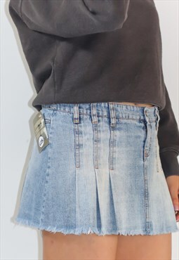 Y2K  Blue Denim Micro Pleated Mini Skirt 