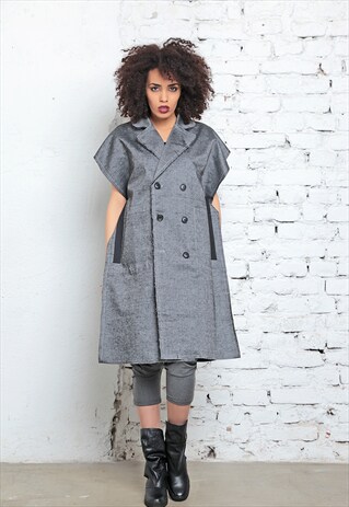 DENIM VEST, GRAY JACKET, ELEGANT VEST, SLEEVELESS JACKET