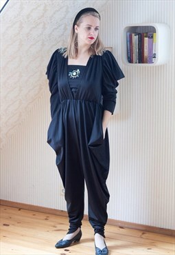 Black two layers long jumpsuit