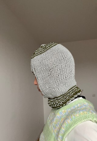 HandMade Light Grey Green Stripped Cotton Balaclava