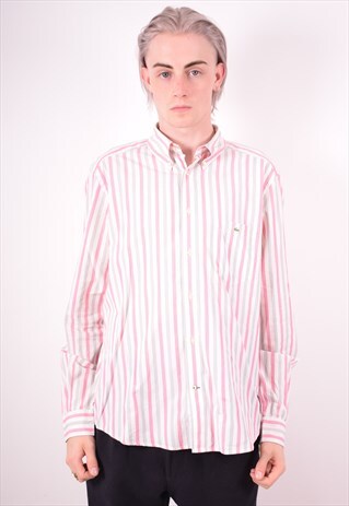 LACOSTE MENS VINTAGE SHIRT MEDIUM MULTI STRIPES 90S