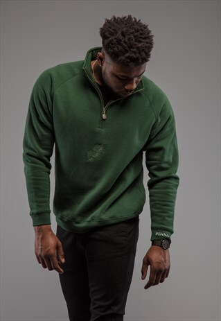 PINNA SCRIPT 1/4 ZIP SWEATSHIRT - FOREST GREEN