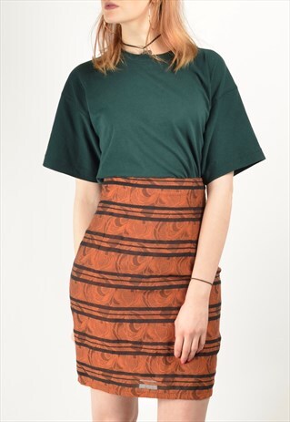 VINTAGE 80S PENCIL SKIRT IN ORANGE JACQUARD SHEER STRIPE