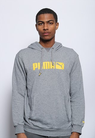 VINTAGE PUMA BIG SPELL OUT LOGO HOODIE GREY