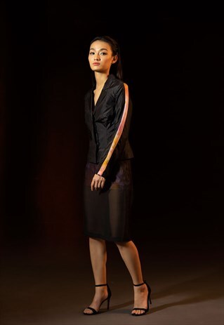 CHIFFON PANELED JACKET IN BLACK