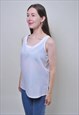 VINTAGE WHITE TOP, 90S ABSTRACT EMBROIDERY TANK TOP