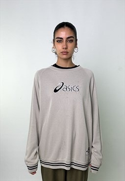 Beige 90s Asics Embroidered Spellout Sweatshirt