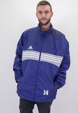 VINTAGE ADIDAS WINDBREAKER STRIPE JACKET IN BLUE XXL