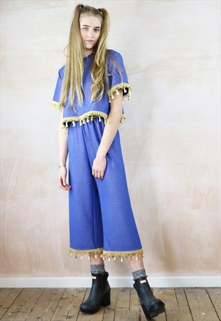 BLUE N GOLD GLITTER TASSEL CROP PANTS & TOP CO-ORD