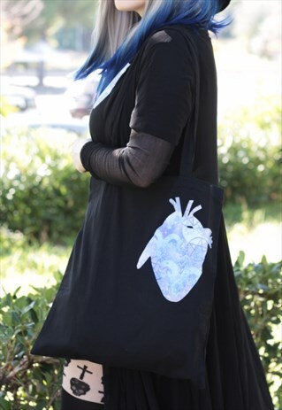 WITCH ANATOMICAL HEART BLACK TOTE BAG