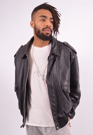 SCHOTT MENS VINTAGE LEATHER JACKET MEDIUM BLACK 90S