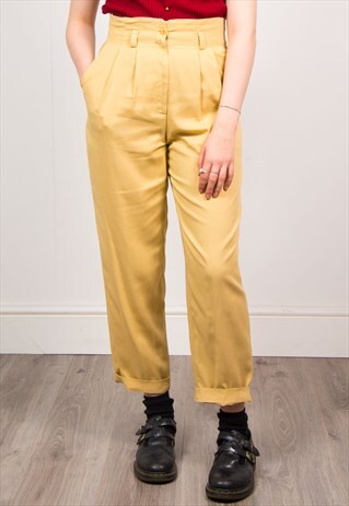VINTAGE 90'S BEIGE YELLOW HIGH WAIST TAPERED TROUSERS