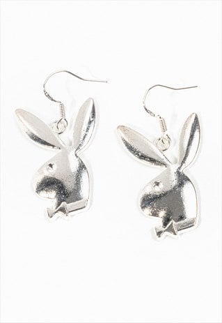 Silver playboy bunny earrings