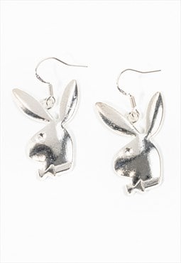 Silver playboy bunny earrings