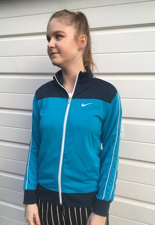 WOMENS ADIDAS 3 STRIPE BLUE WHITE ZIP UP JACKET SPORTSWEAR