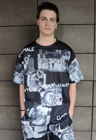 PRIDE T-SHIRT LGBT SUPPORT TEE GRUNGE GAY PUNK TOP IN BLACK