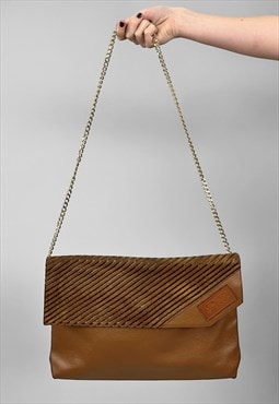 80's Giorgio Ferri Brown Suede Vinyl Large Gold Chain Bag