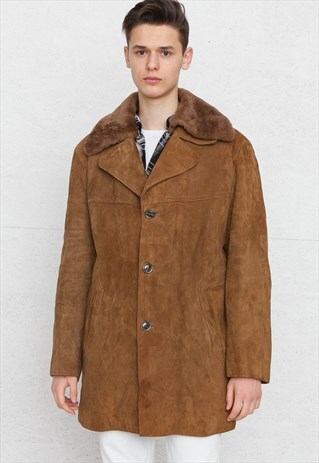 VINTAGE BROWN CALW-FLOR SHEARLING SHERPA COAT