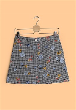 Vintage Y2K ESPRIT Mini Skirt Check Gingham Flowers Print