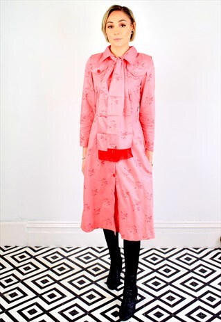 VINTAGE 70'S JAPANESE PALE PINK FLORAL PRINT SHIRT DRESS