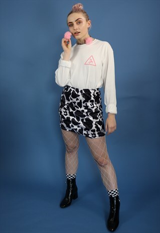 COW PRINT VELVET MINI SKIRT