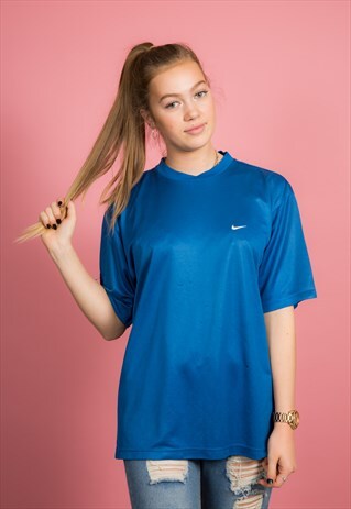 90S BLUE & WHITE NIKE SPORTS TOP T-SHIRT TOP SIZE L