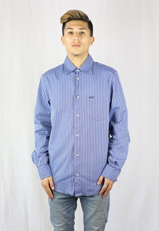MENS VINTAGE ARMANI SHIRT LARGE SLIM PIN STRIPED ITALY 90'S