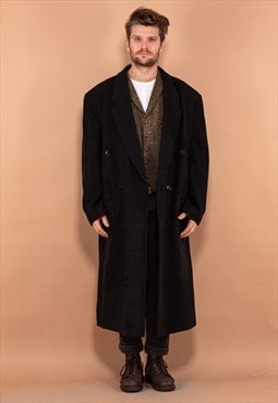 Vintage 80's Men Long Wool Blend Coat in Dark Grey