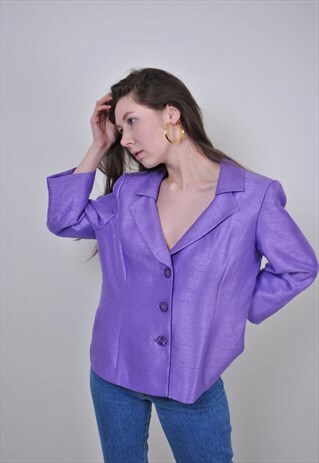 80S PURPLE PARTY BLAZER, VINTAGE WOMENS DISCO SUIT JACKET