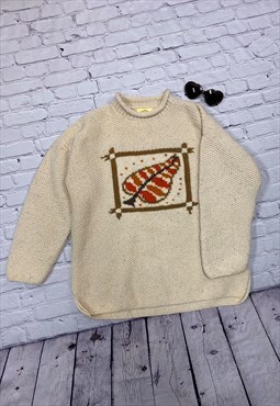 Pachamama Cream Knitted Wool Leaf Jumper