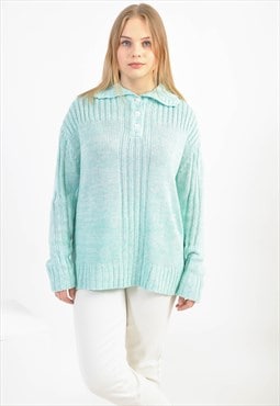 Vintage knitwear 1/4 button jumper in blue